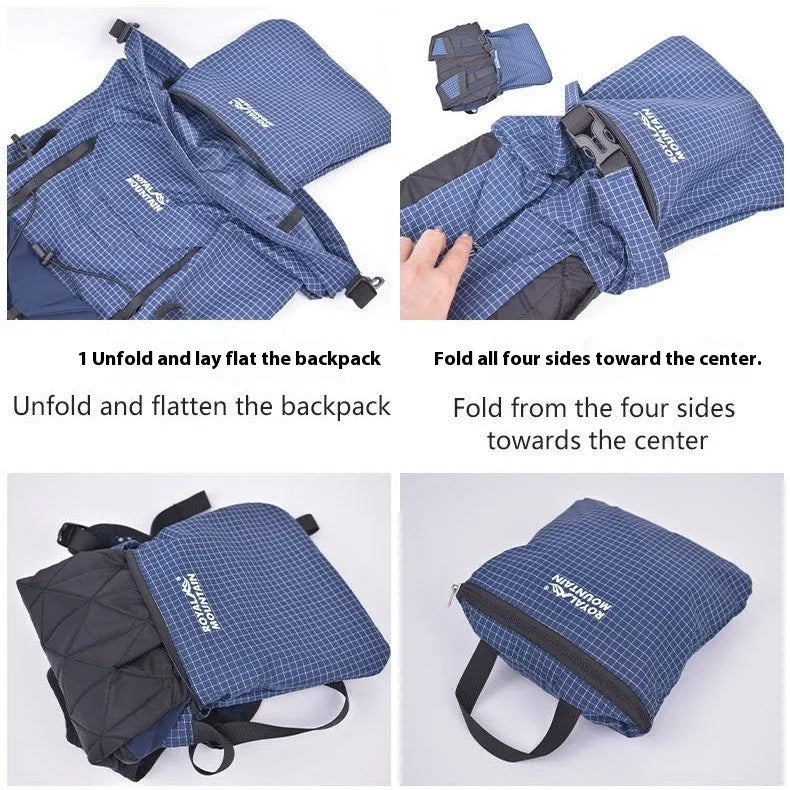 Outdoor 25L foldable backpack in green with curved edge design and reflective strip on front