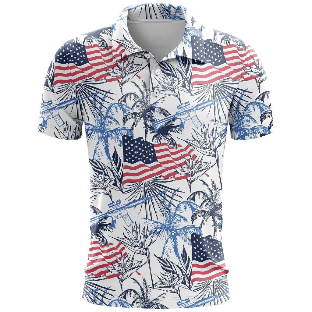 Man's loose-fit short sleeve sports t-shirt in lightweight birdseye polyester fabric on a hanger.