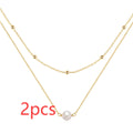 S925 sterling silver double layer necklace with twin pearls in gold or white gold tone