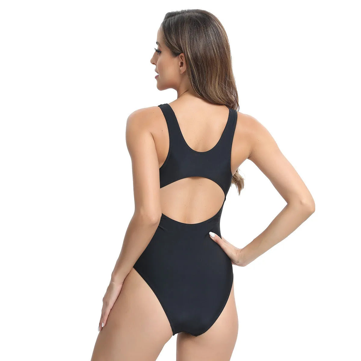 Women's sleeveless one-piece swimsuit in rose red with colour-matched briefs.