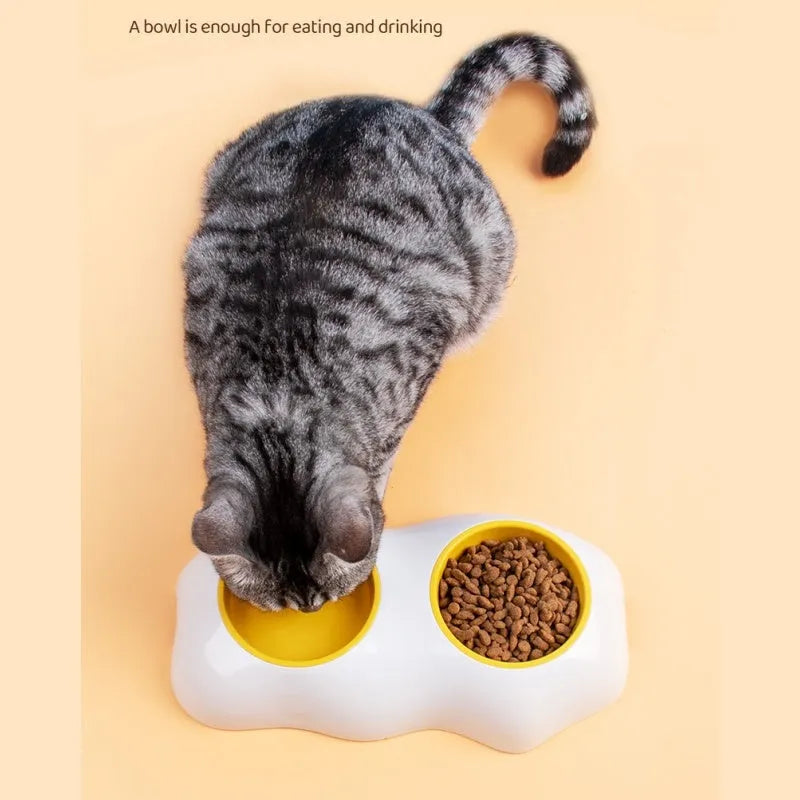 Double dog bowls in blue plastic with non-slip legs for pet food and water