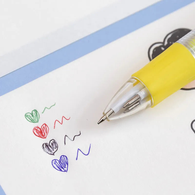 Cute cartoon themed four-colour press ballpoint pen with a 0.7mm tip.