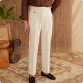 Men's slim fit straight leg business trousers in a wrinkle-resistant fabric.