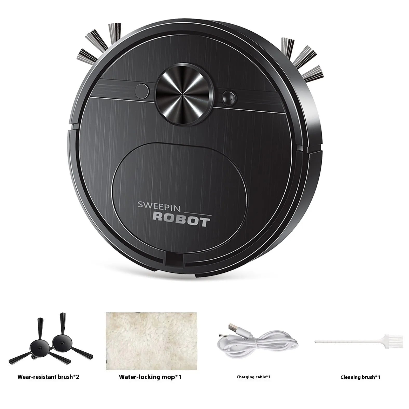 Black or white three-in-one USB charging robot vacuum cleaner with suction, sweeping, and mopping functions