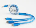 Telescopic 3-in-1 data cable 120cm with Apple Android and Type-C connectors in red