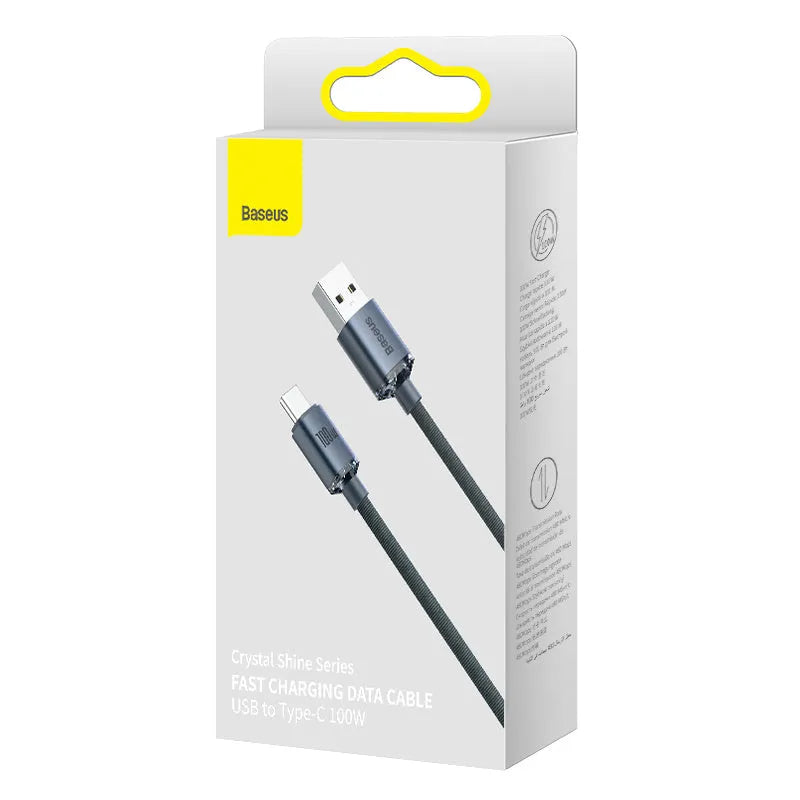Crystal Shine Series USB to Type C 100W fast charging data cable with aluminium alloy casing and braided-fabric cable in black