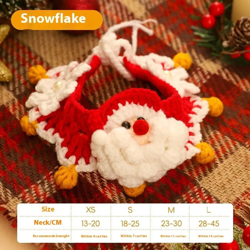 Christmas pet scarf wool accessory for dogs cats in festive patterns snowflake Santa Claus lucky deer