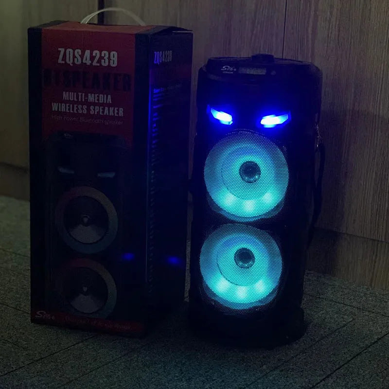 Black dual horn cannon Bluetooth speaker with USB charging port and SD card slot