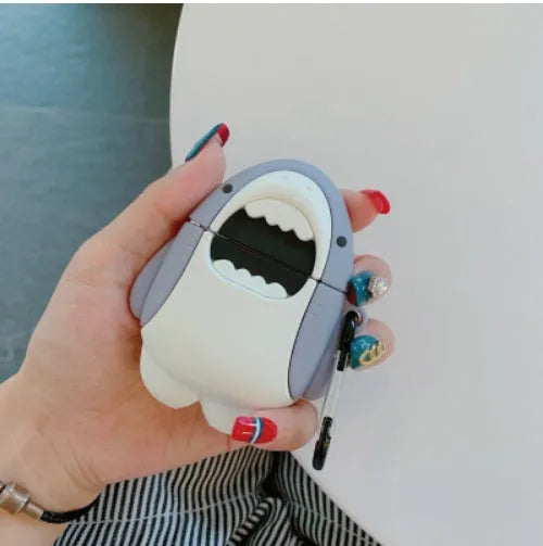 Silicone shark fin design protective cover for Apple AirPods 1 and 2 earphones.