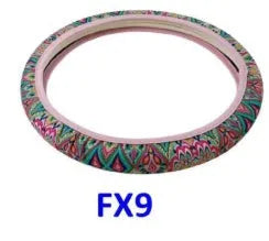 Universal 38cm 40cm steering wheel cover in diving material and natural rubber, 41g, shown in green and yellow colour options