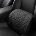 Car headrest and lumbar support set in black or brown with embroidered memory foam, headrest 28x10cm and waist 38x25cm.