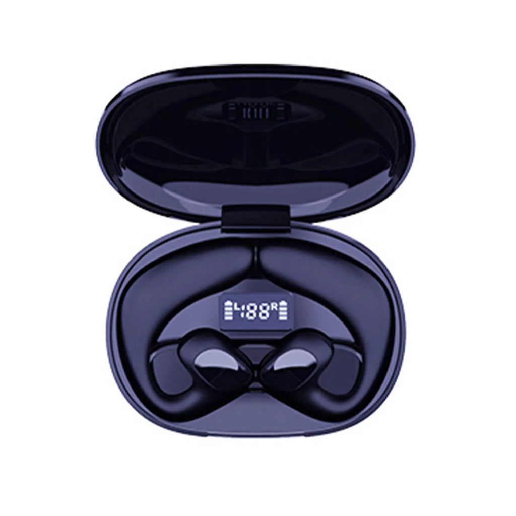 TWS bone conduction sports earphones with Bluetooth 5.1, power display, black blue white, charging compartment
