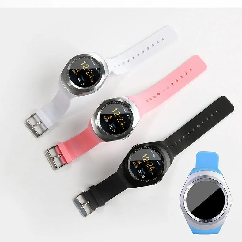 Pedometer Bluetooth card watch with 1.5 inch OLED screen, silicone sporty strap, and Android compatibility