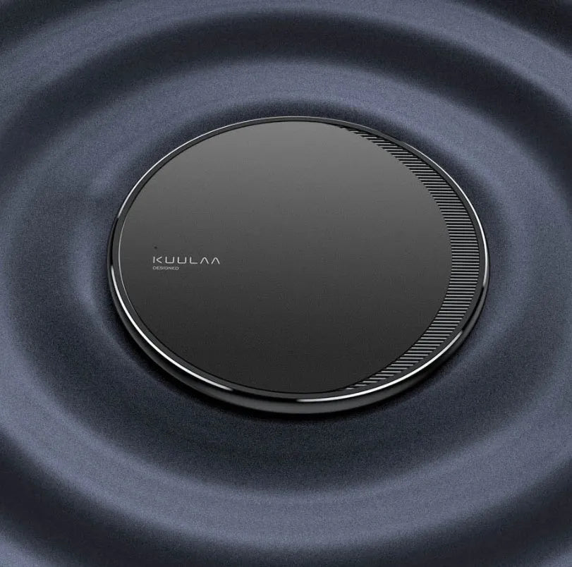 Black Kuulaa KL-CD16 circular wireless charging pad for mobile phones with LED light.