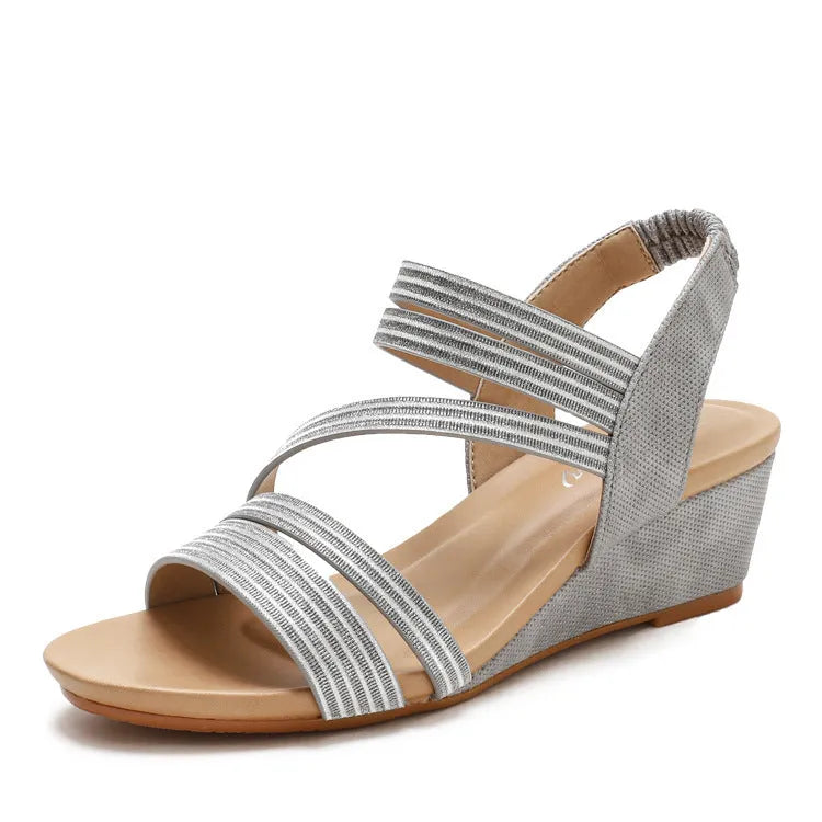 Women's summer platform sandals in gold, grey, or pink with soft leather sole and 3-5cm heel