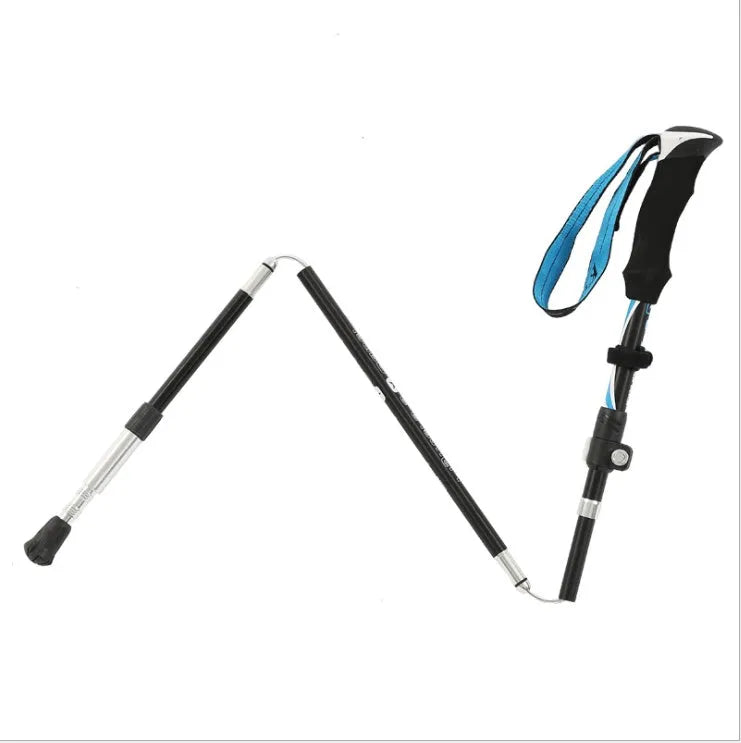 Folding telescopic trekking pole in aluminium alloy with adjustable length 36-130cm in black blue colour