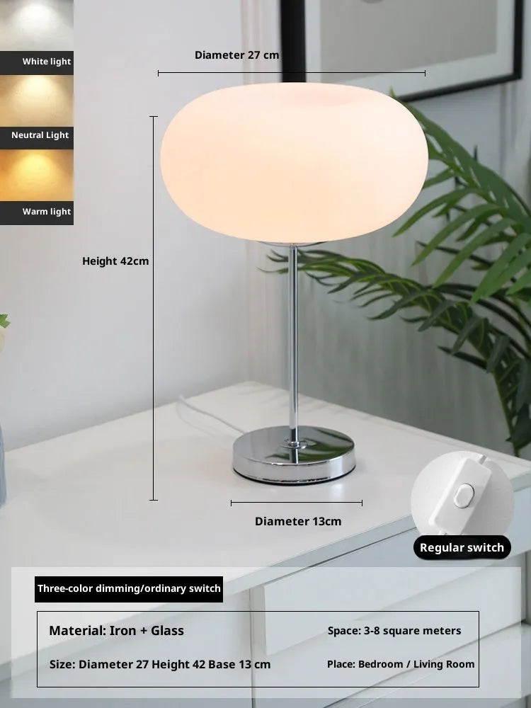 Glass lamp with 28cm single lampshade, button switch, and tricolor light for bedside decor