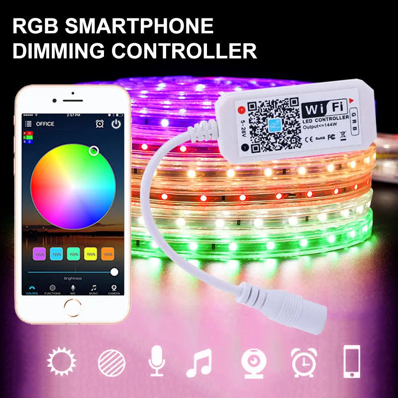 White WiFi RGB LED light bar controller ZJ-MW-RGB with connection terminals.