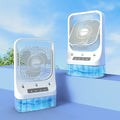 White USB rechargeable water-cooled air cooler fan with adjustable head and colour-changing lights