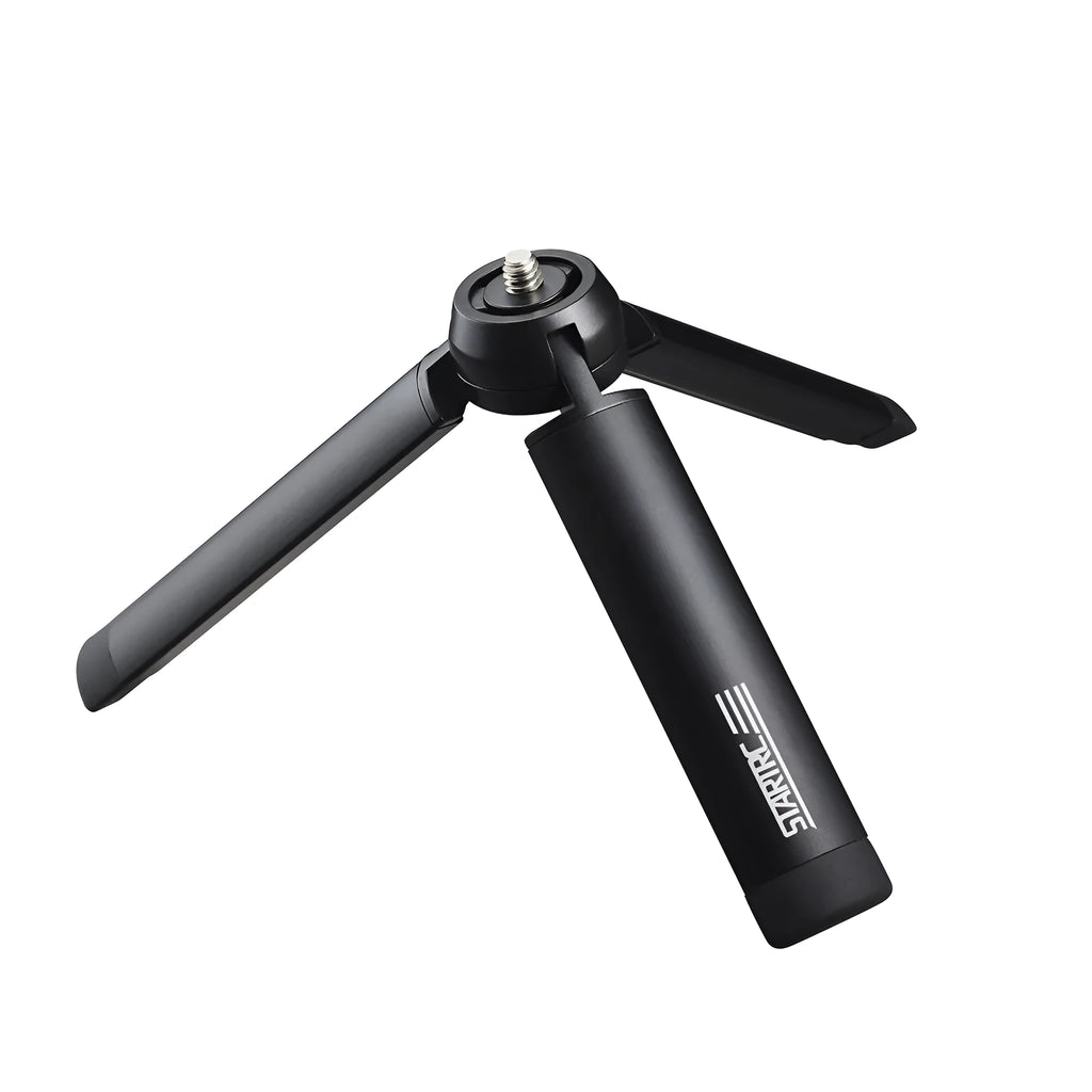 Aluminium alloy handheld bracket accessory for mounting an iPhone onto a table top tripod.