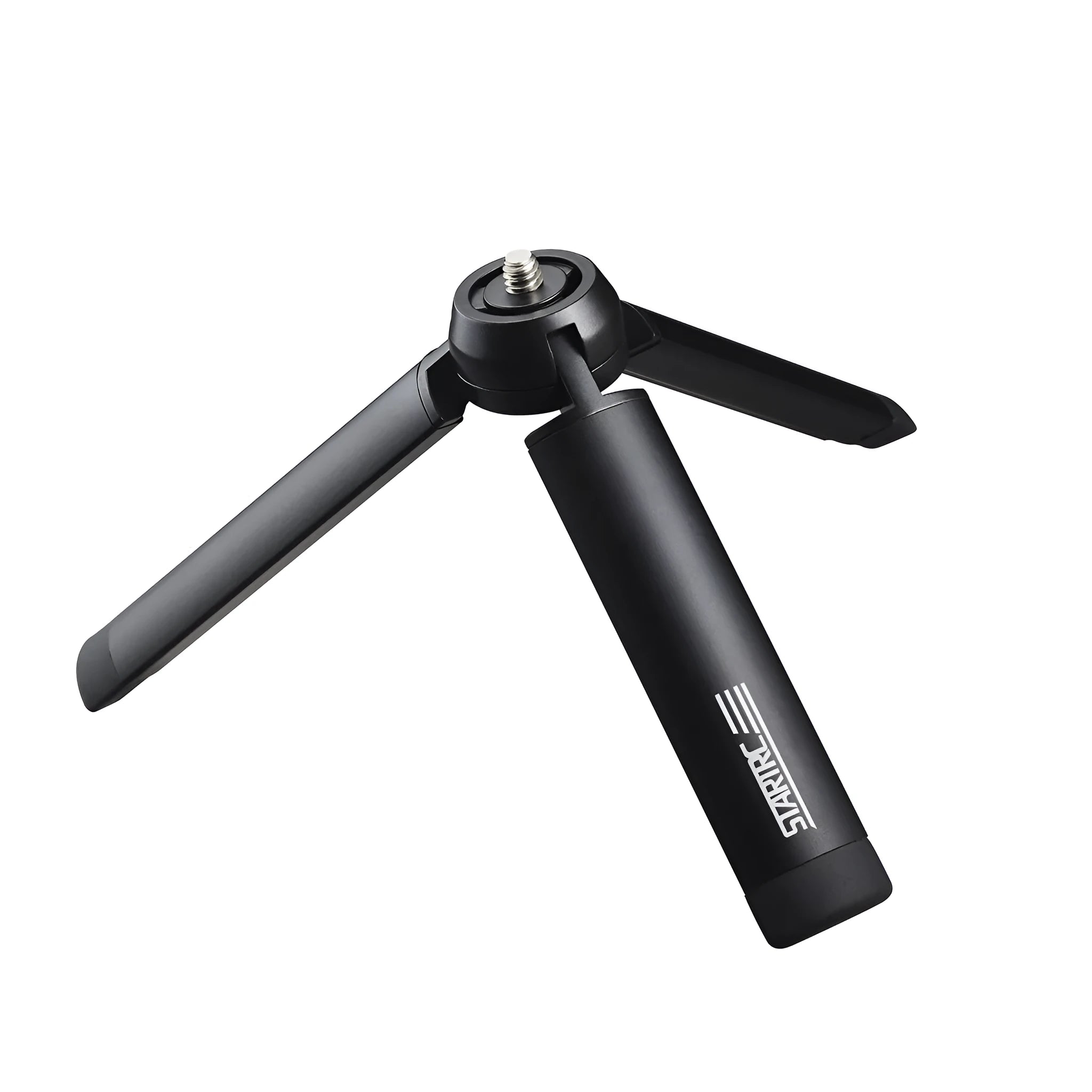 Aluminium alloy handheld bracket accessory for mounting an iPhone onto a table top tripod.