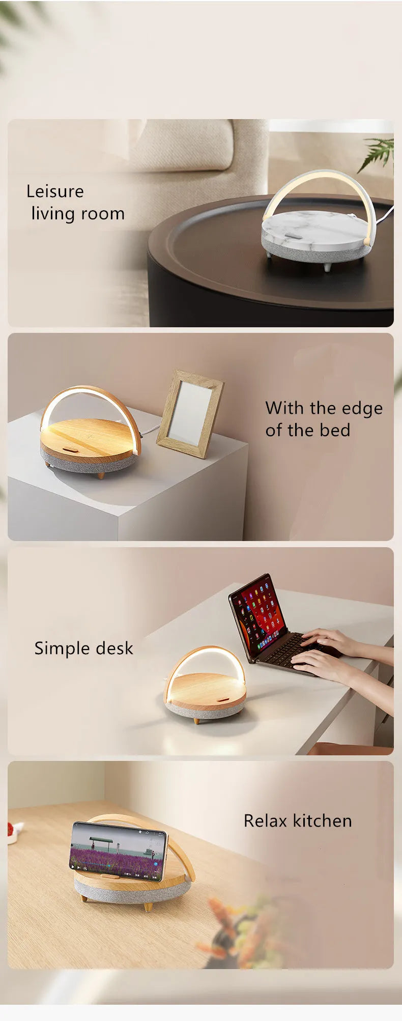 Multi-function wireless charging night light with Bluetooth speaker and touch switch
