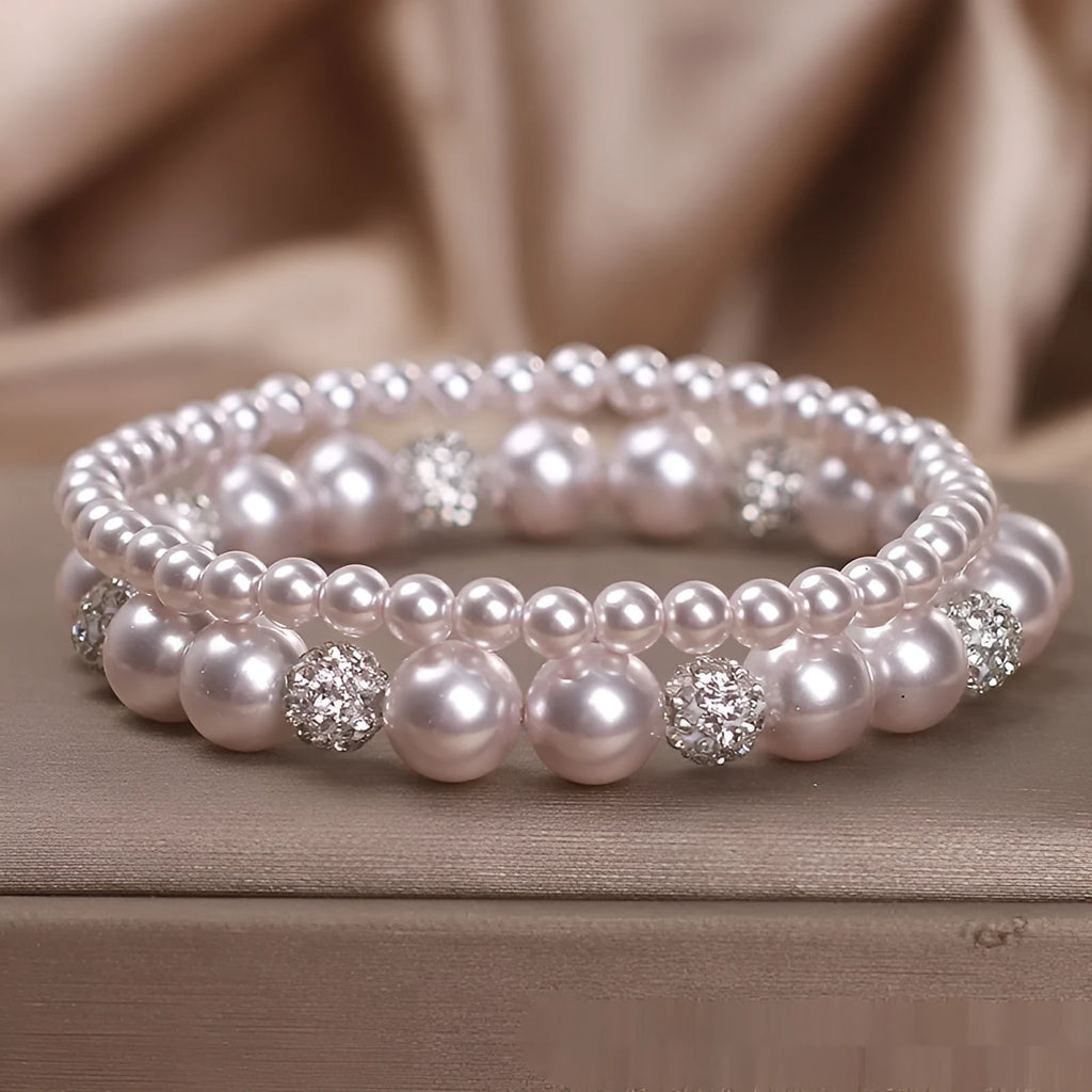 French Entry Lux rose violet micro inlay imitation pearl and zircon pink single layer bracelet for women