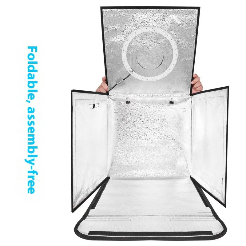 50cm folding photo light box with metal frame and integrated USB lighting for product photography