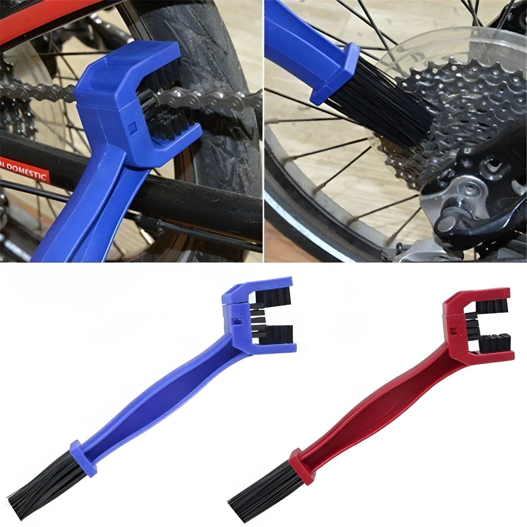 Blue plastic steel bicycle and motorcycle chain brush with compact bristle head