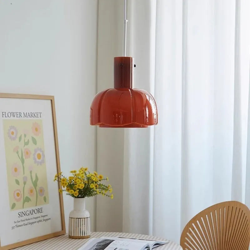 A medieval-style glass bud pendant chandelier light fixture with a retro design.
