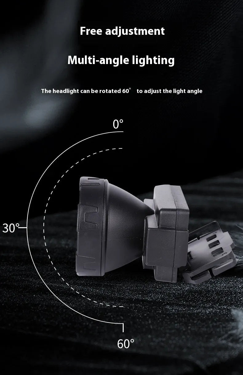 Black outdoor LED rechargeable waterproof headlamp with ABS body and 3W light beam