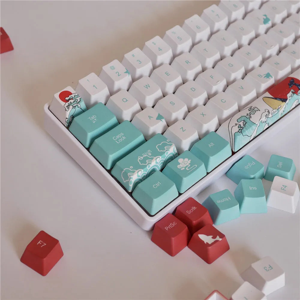 Coral Sea colour PBT keycaps for Xiao Yan mechanical keyboards with five-sided sublimation printing