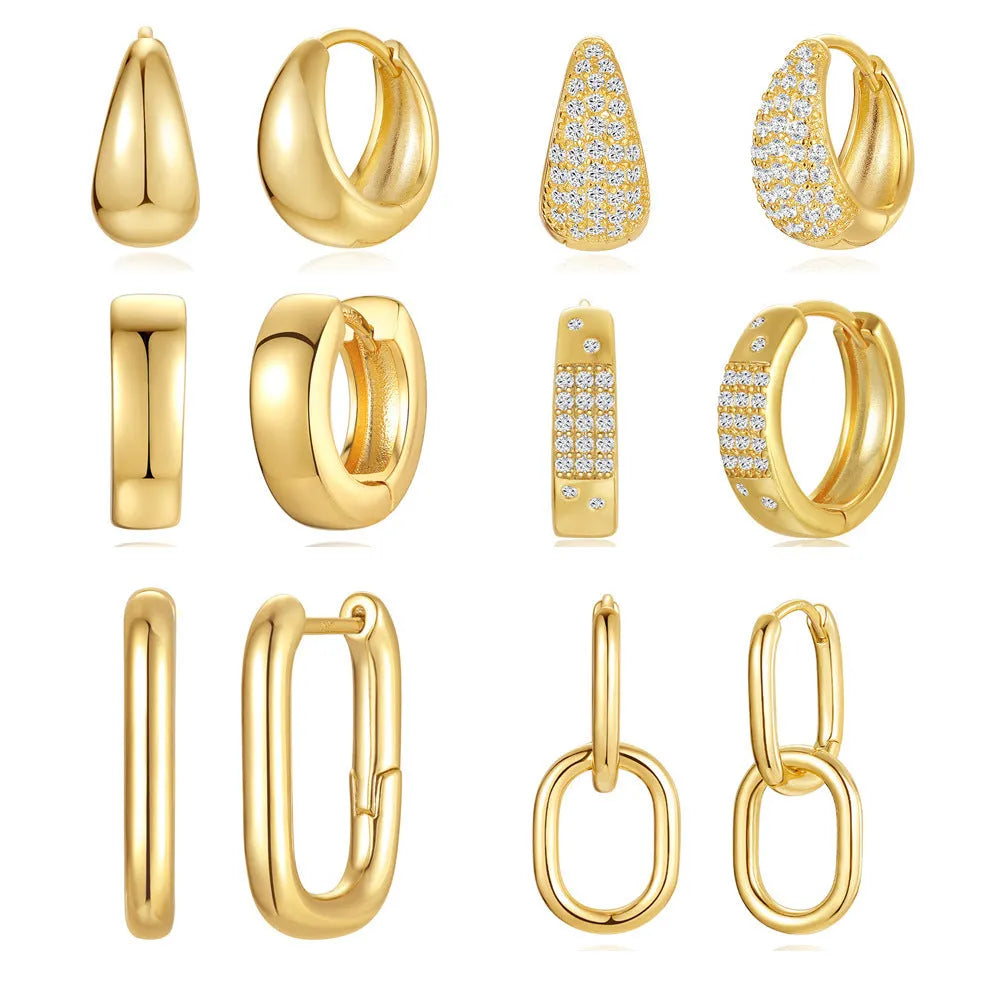 Brass diamond geometric earclip earrings with golden electroplated finish