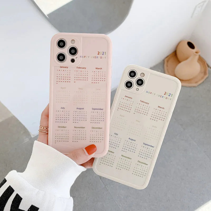 Calendar TPU phone case for iPhone XR in light pink colour, simple back cover style