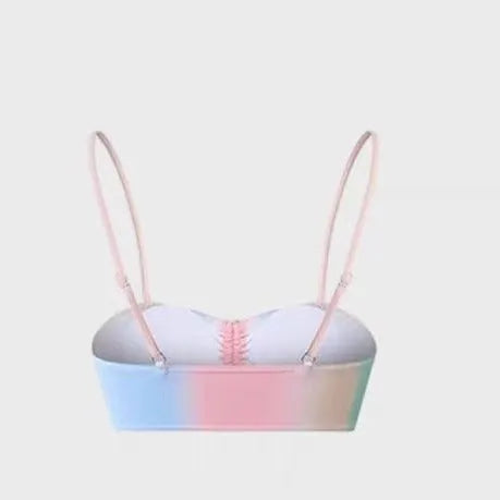 Women's lace-up bikini swimsuit with adjustable string ties and triangle top design