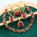 Full rhinestone zircon women's jewellery set with electroplated copper in olive green or red colours