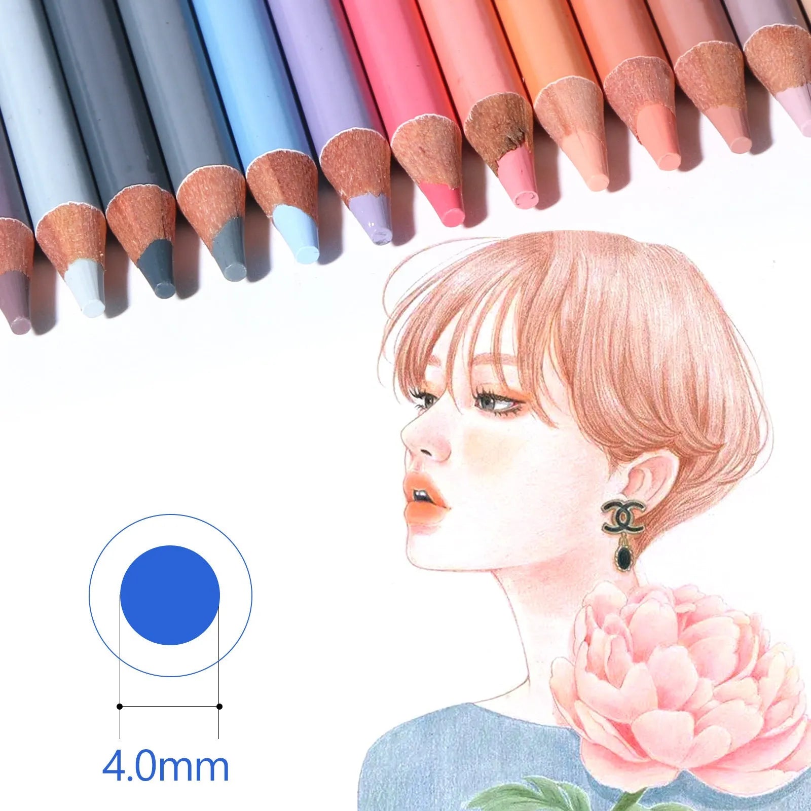 Set of 24 skin colour pencils for portrait art in a round iron tin case.
