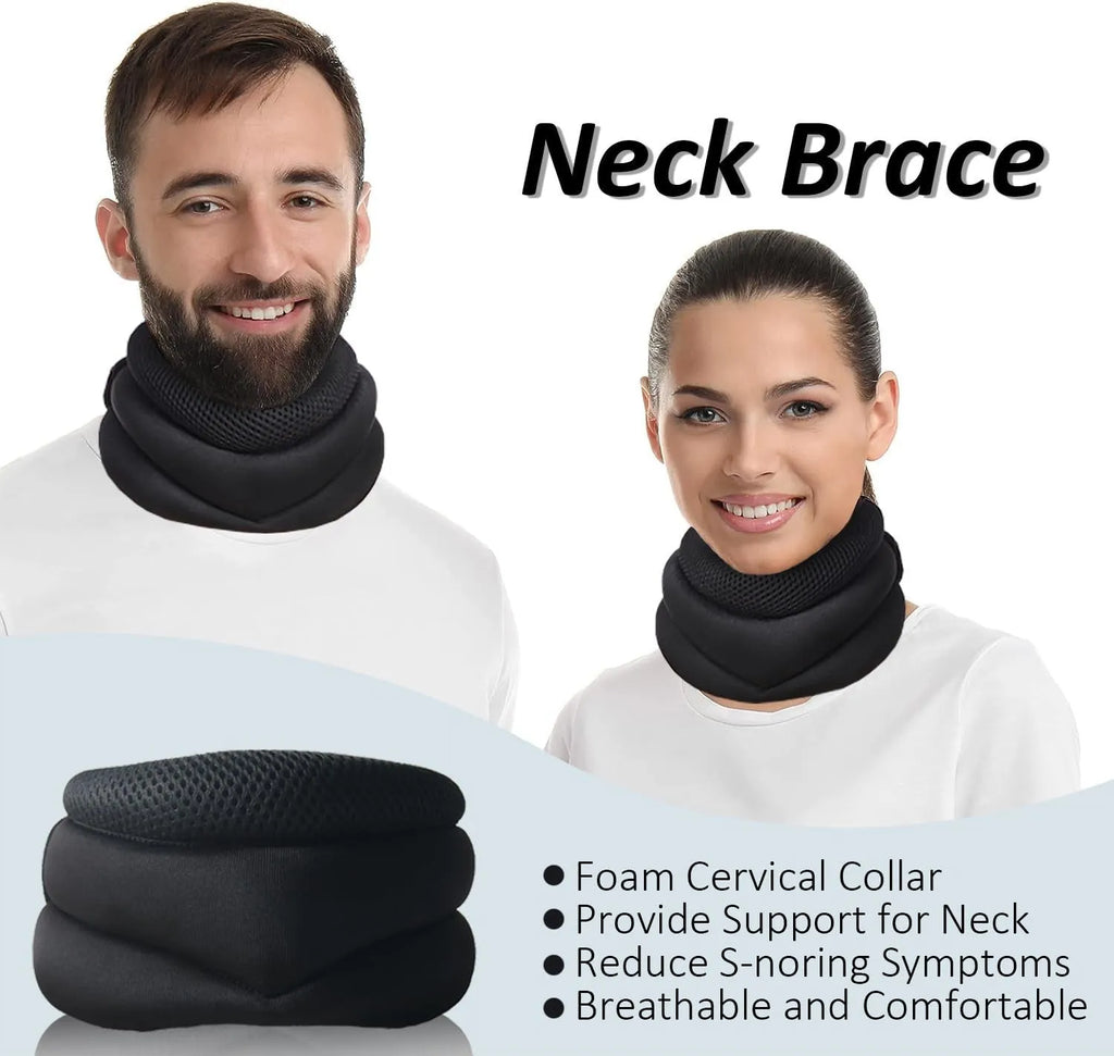 Black upgraded foam cervical collar neck brace, 40cm adjustable free size with lower jaw support