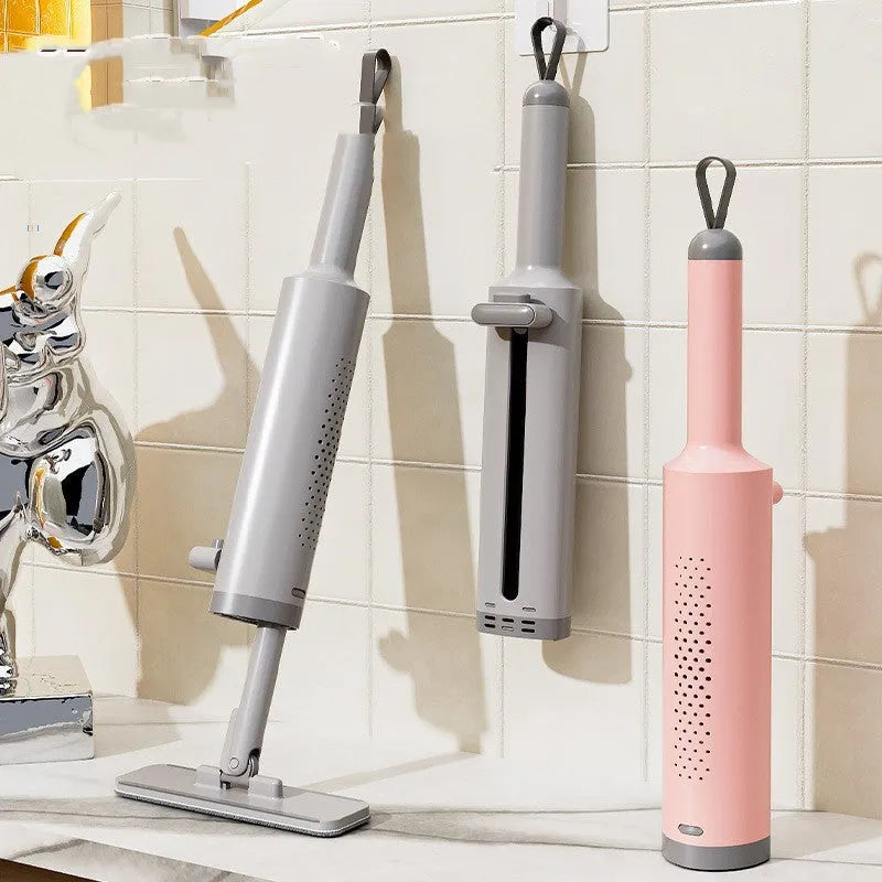 Rotatable self-squeeze mini floor mop with crevice brush and microfiber pads in pink, grey, or white