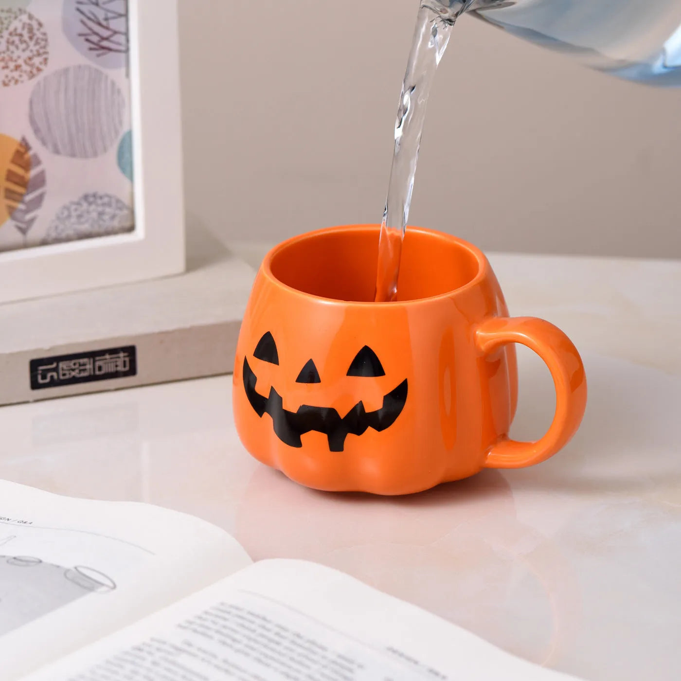 Halloween Christmas cartoon ceramic mug black expression bone china 400ml round shape