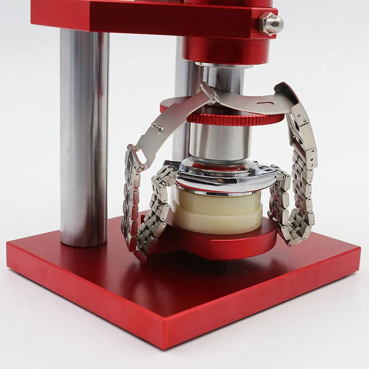 Watch repair spiral presser tool with a set of 20 coloured plastic moulds for watch back covers.