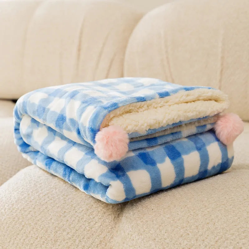 Soft blue coral fleece pet blanket for dog or cat bed.