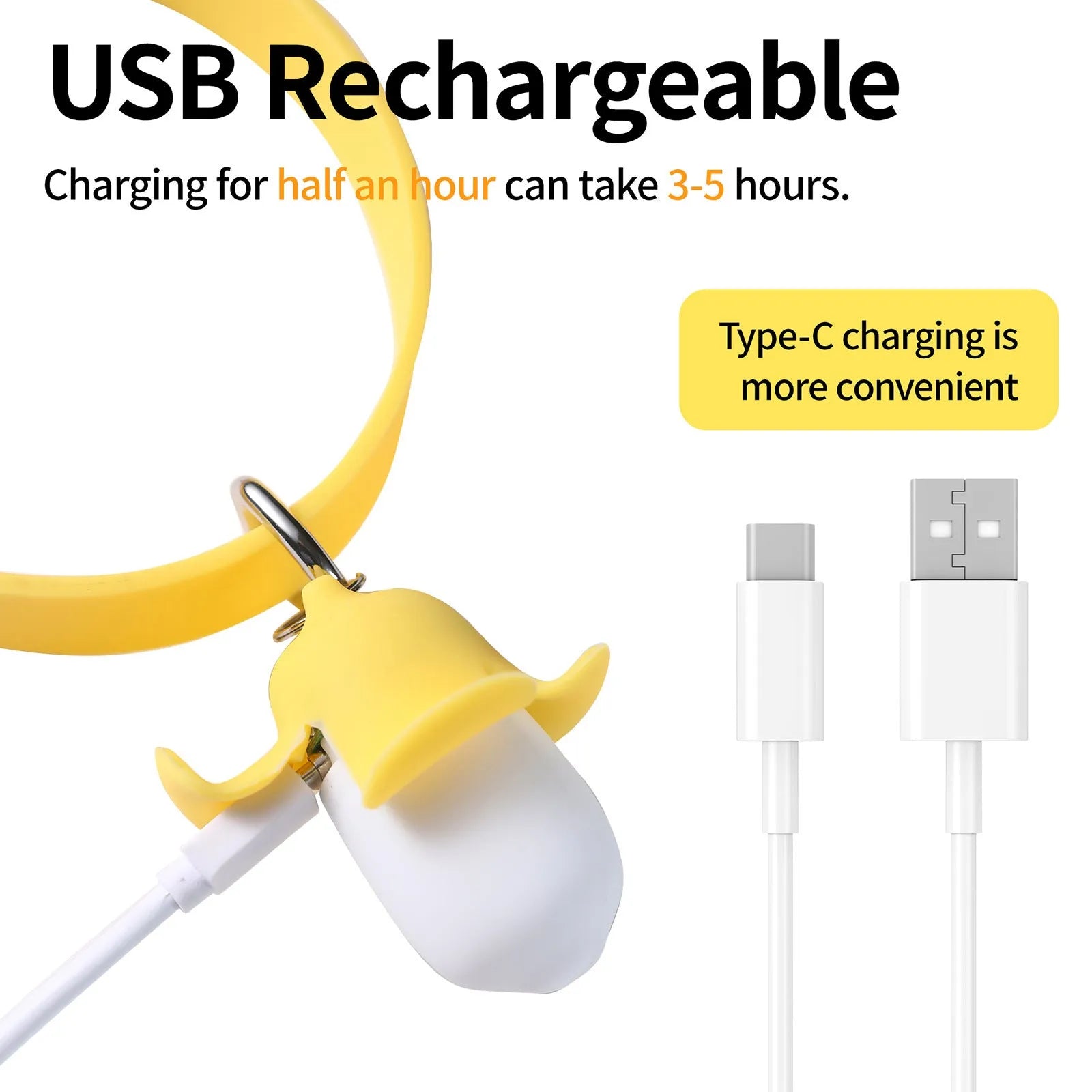 Yellow banana-shaped USB rechargeable pet collar light with geometric pattern for dog safety