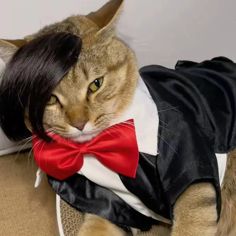 Black imitation braid cat wig for pet dress up and costumes