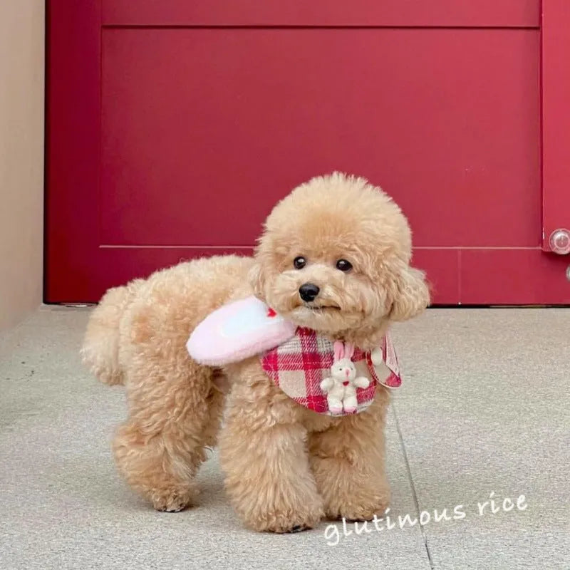 Red plaid rabbit ear pet scarf for dogs and cats, plastic material, three sizes S M L