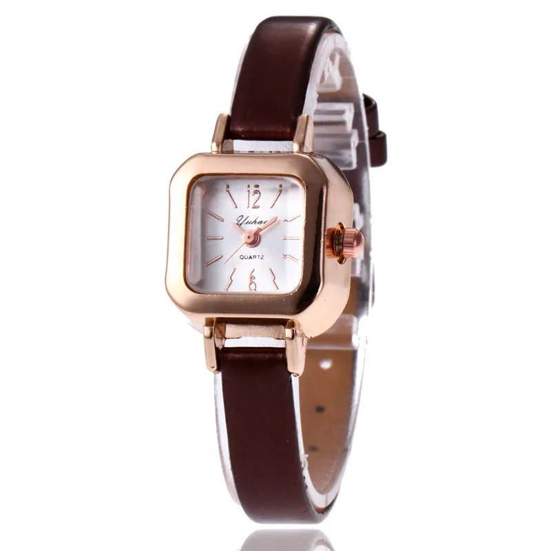 Women's retro fashion watch with alloy case in black, white, pink and brown colour options