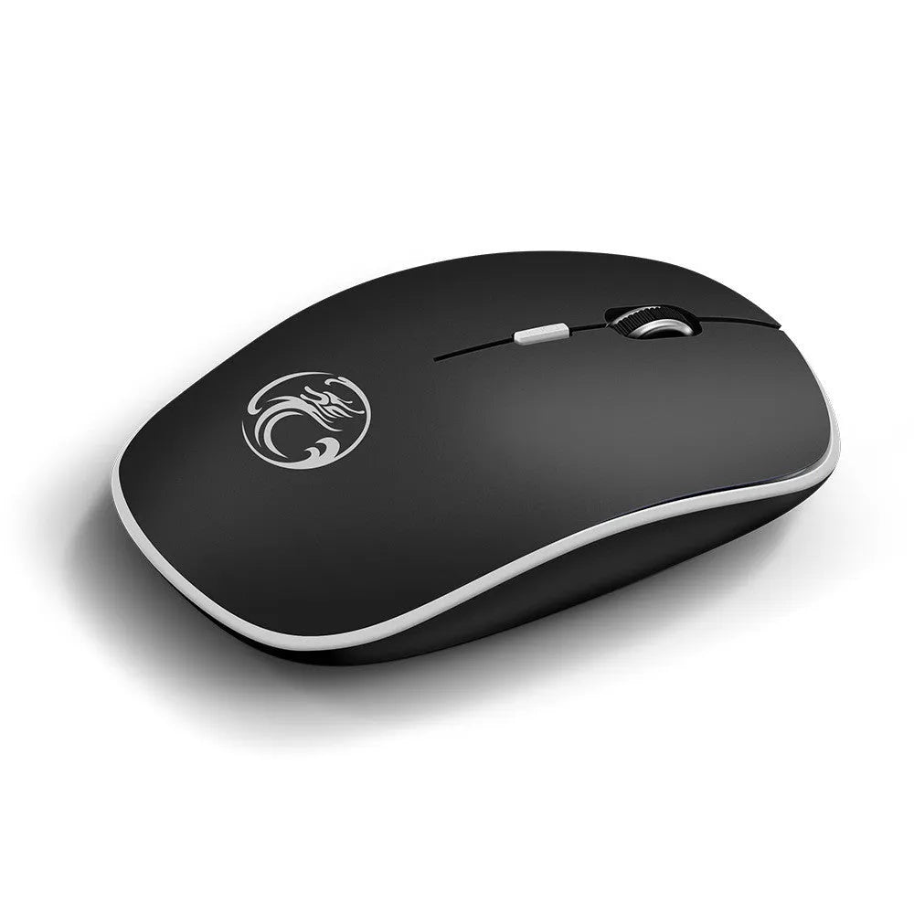 Mute wireless business office mouse in black, ultra-thin mini 115x65x33mm with USB receiver