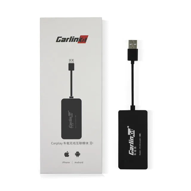Black Wireless CarPlay USB dongle for connecting iPhone to Android car navigation systems