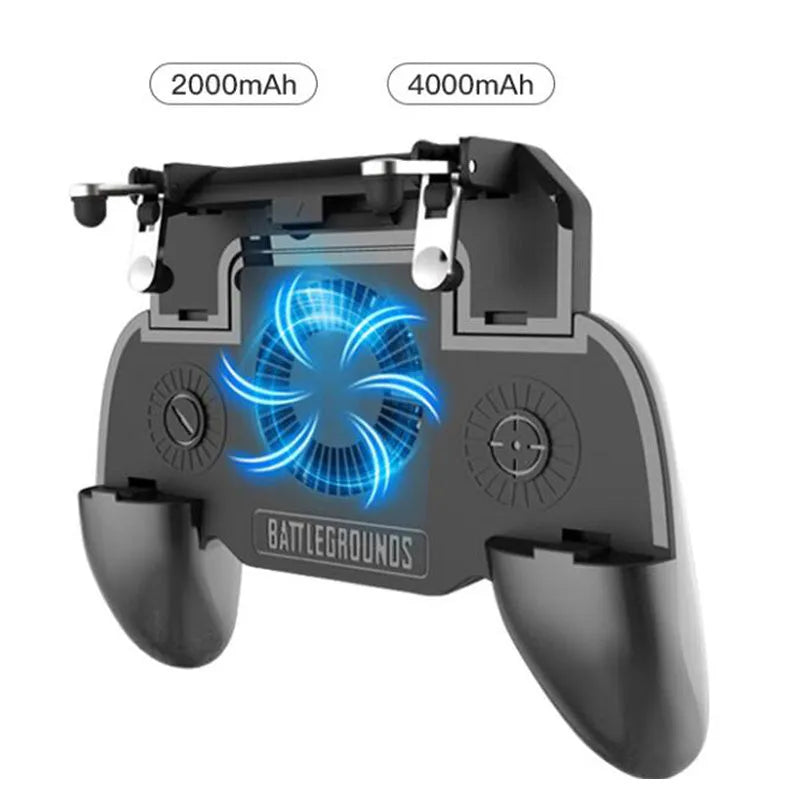 USB mobile game controller for smartphones with aluminium alloy construction on a dark surface.