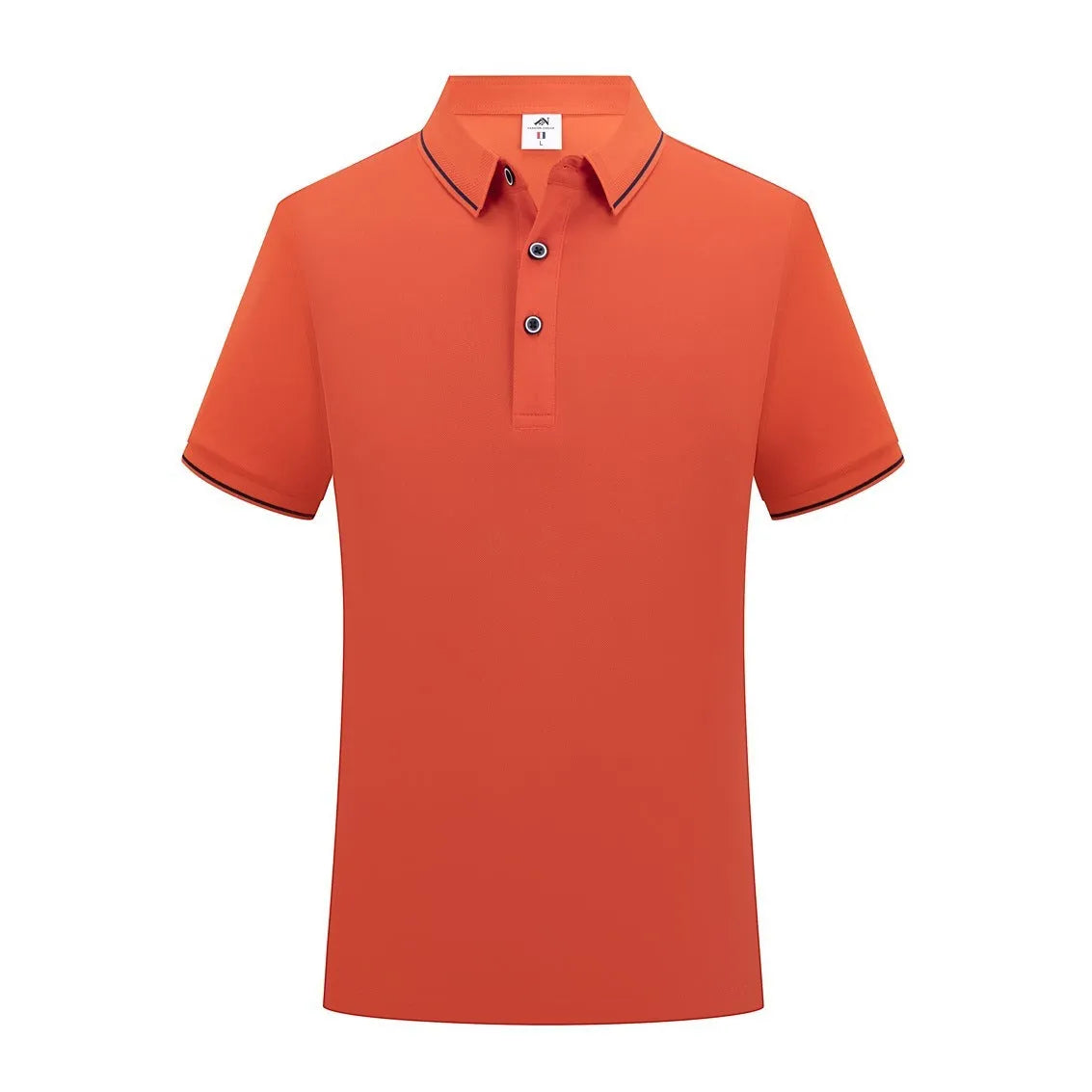 Short-sleeved asymmetrical polo shirt for beauticians in light blue cool silk cotton fabric.